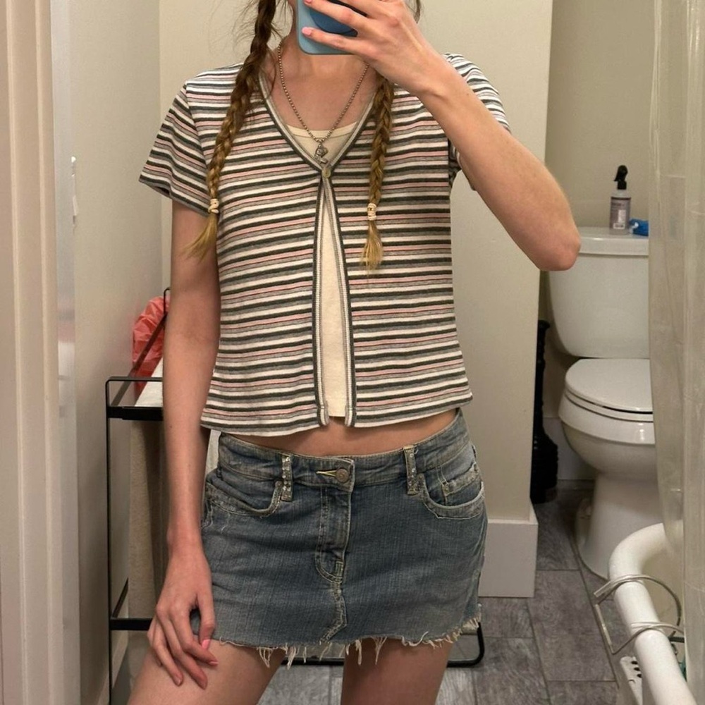 vintage 90s a. byer pink grey white striped top